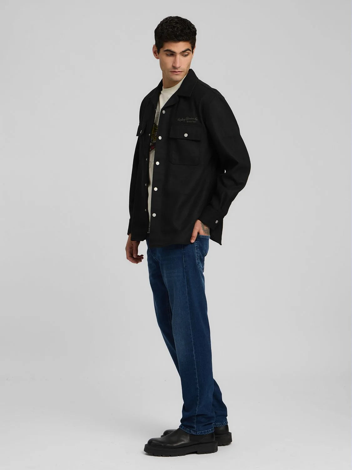 Wool Blend Overshirt - Black