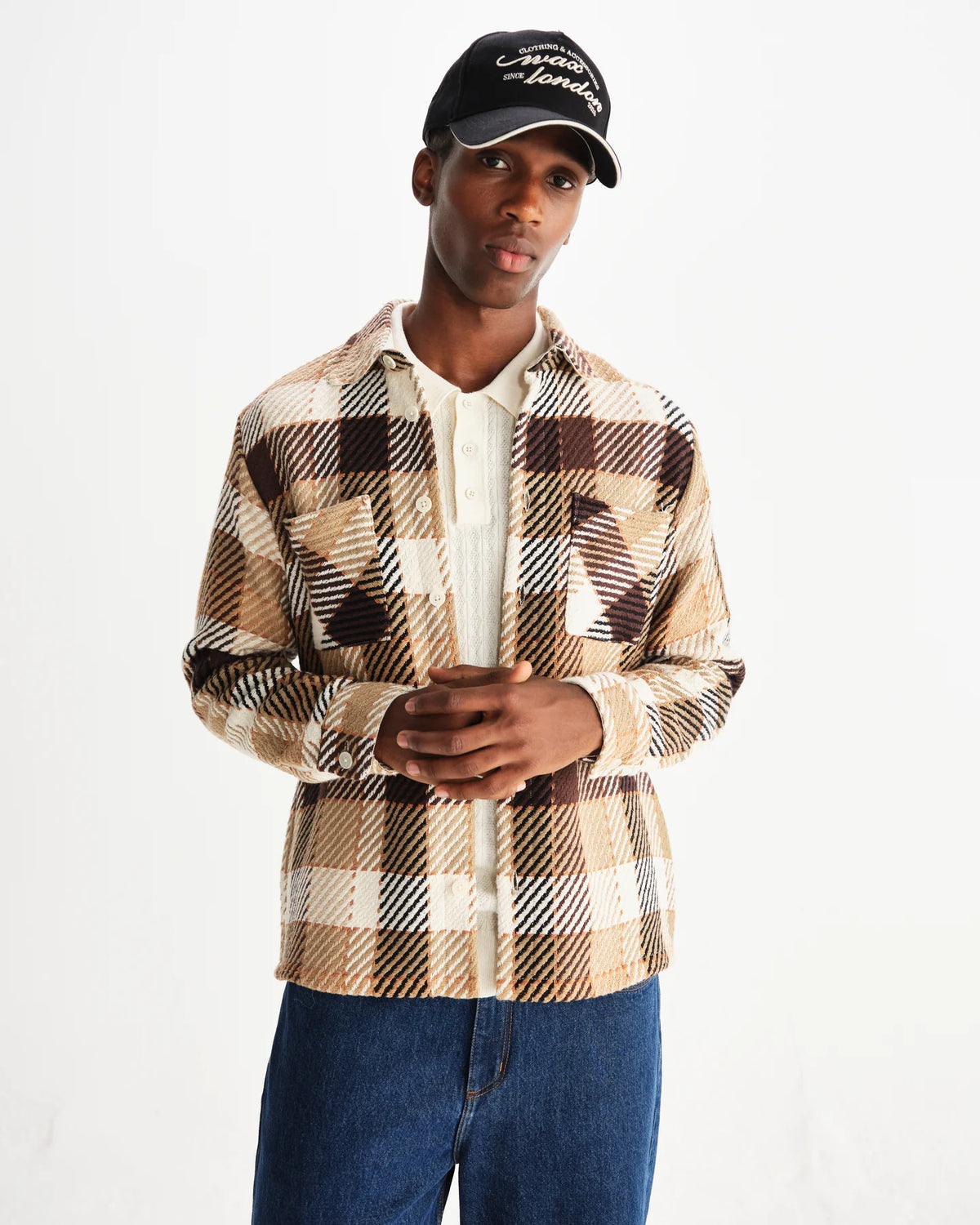 Whiting Block Check Overshirt - Brown