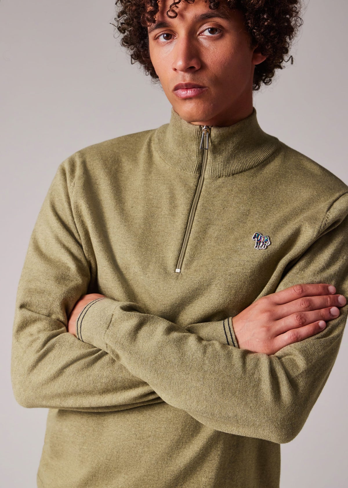 Half Zip Zebra Knitwear Sweater - Brown