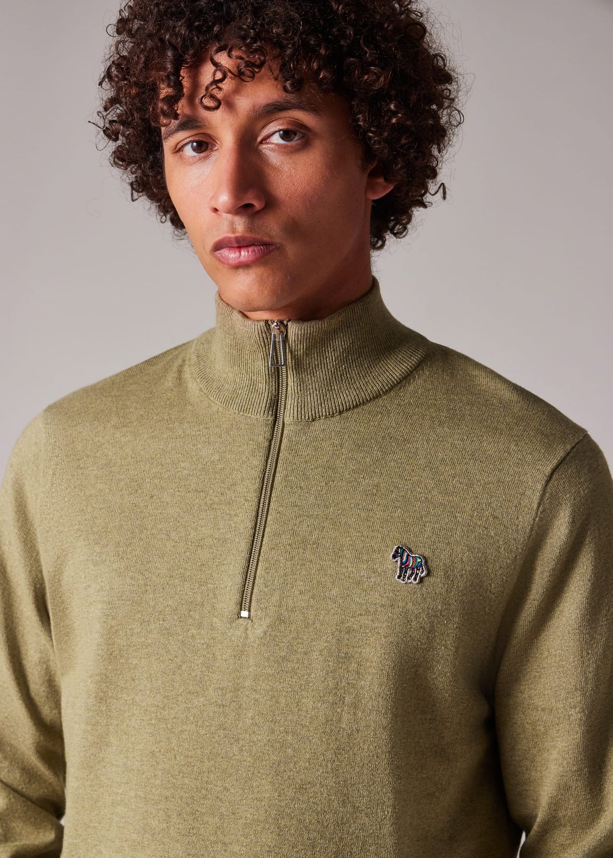 Half Zip Zebra Knitwear Sweater - Brown