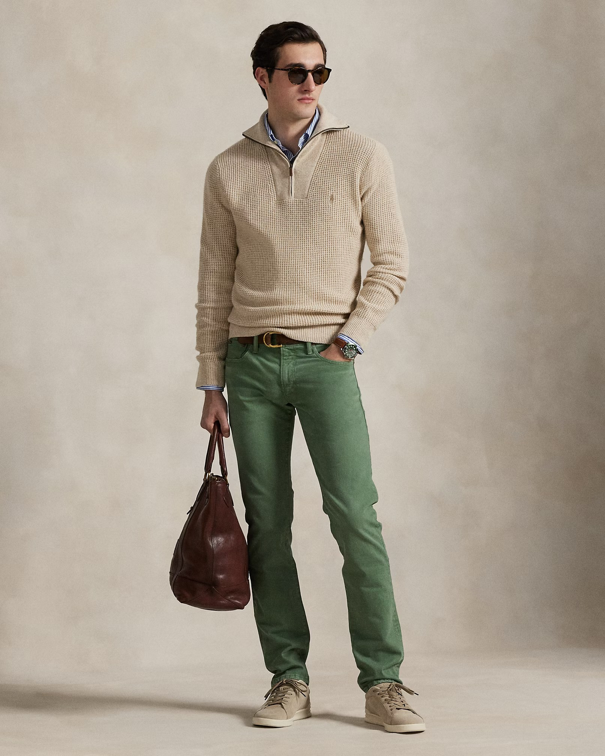 Waffle Wool-Cotton Quarter-Zip Jumper - Cream