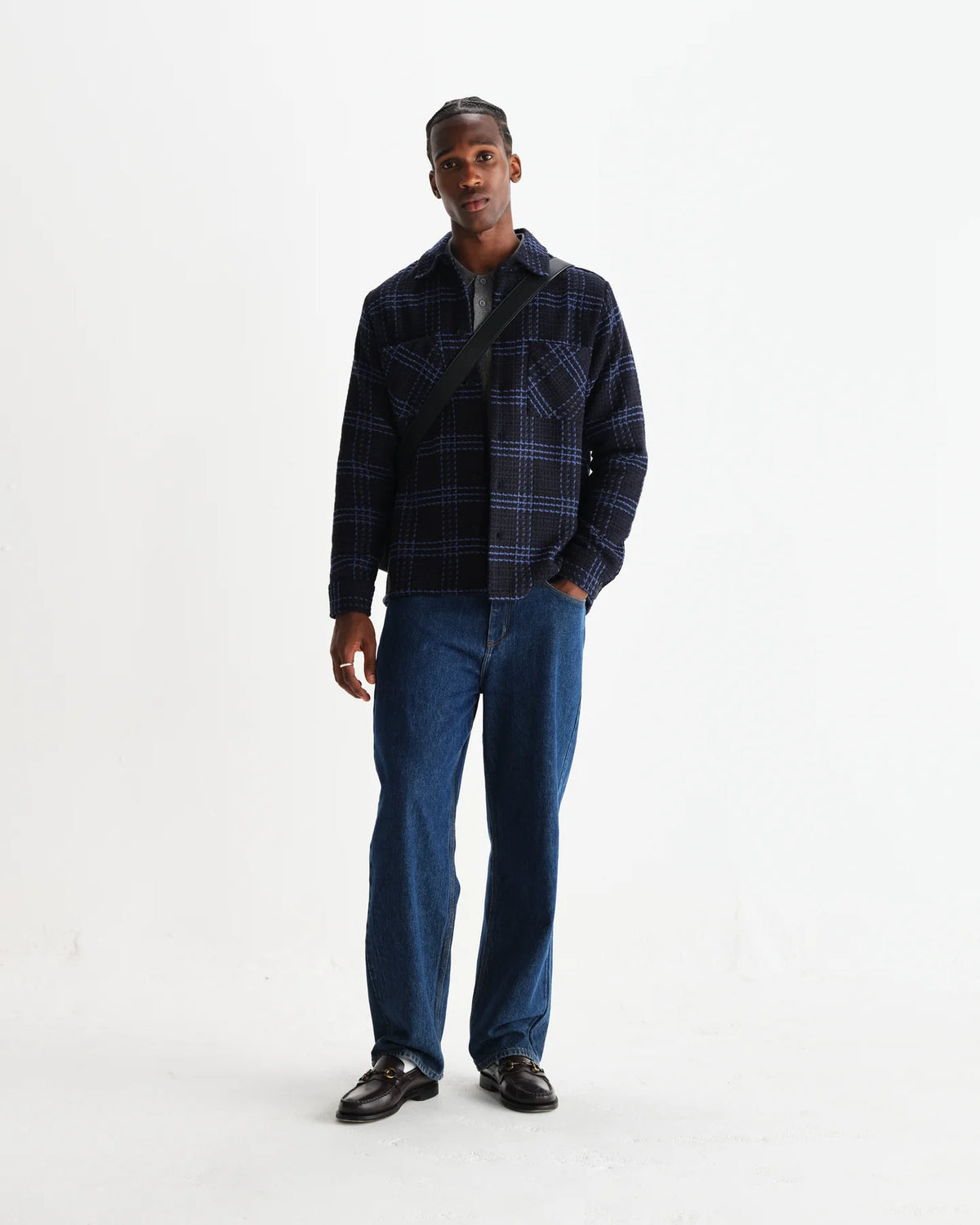 Whiting Block Check Overshirt - Navy/Black