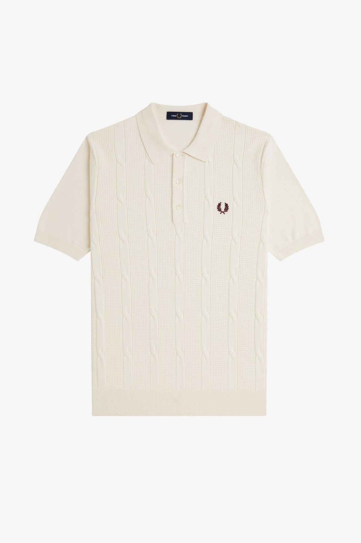 Textured Cable Knitted Polo Shirt - Cream