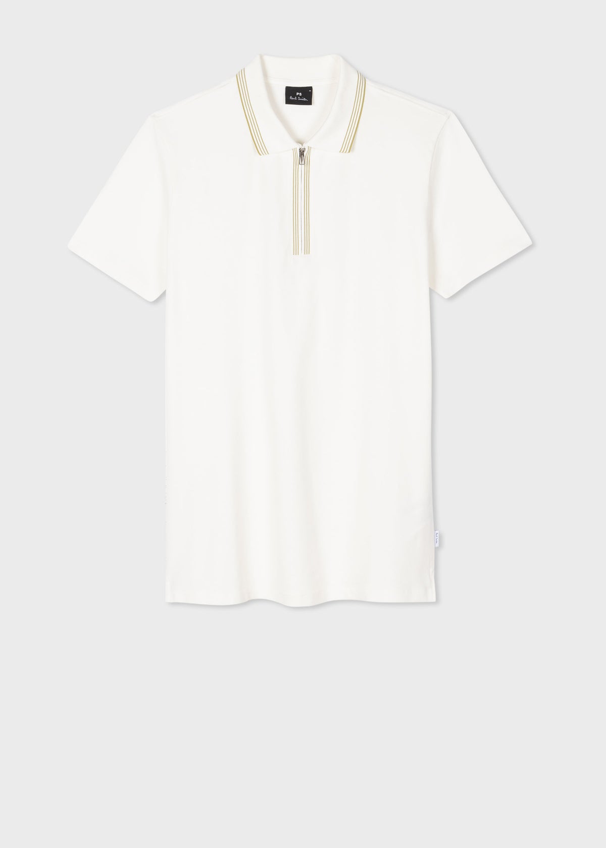 Zip Neck Stretch-Cotton Polo Shirt - Cream