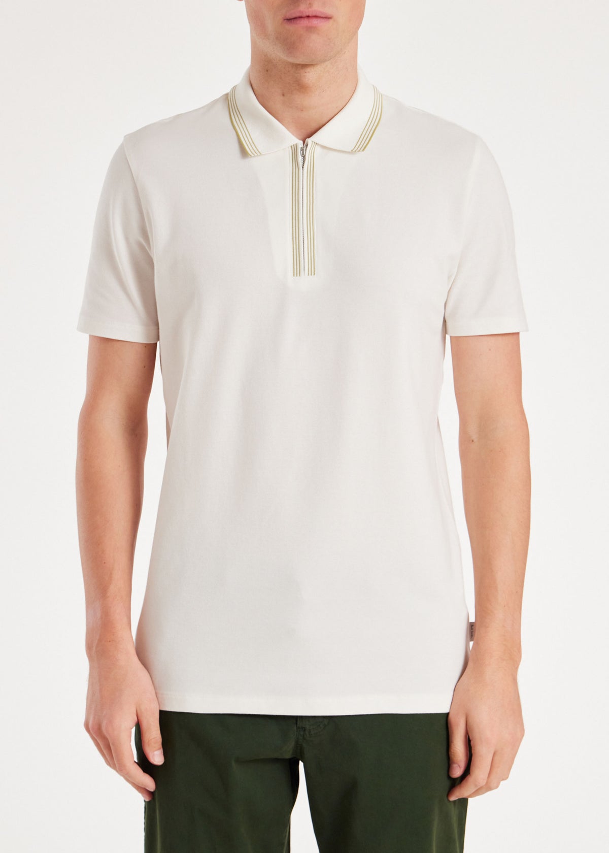 Zip Neck Stretch-Cotton Polo Shirt - Cream