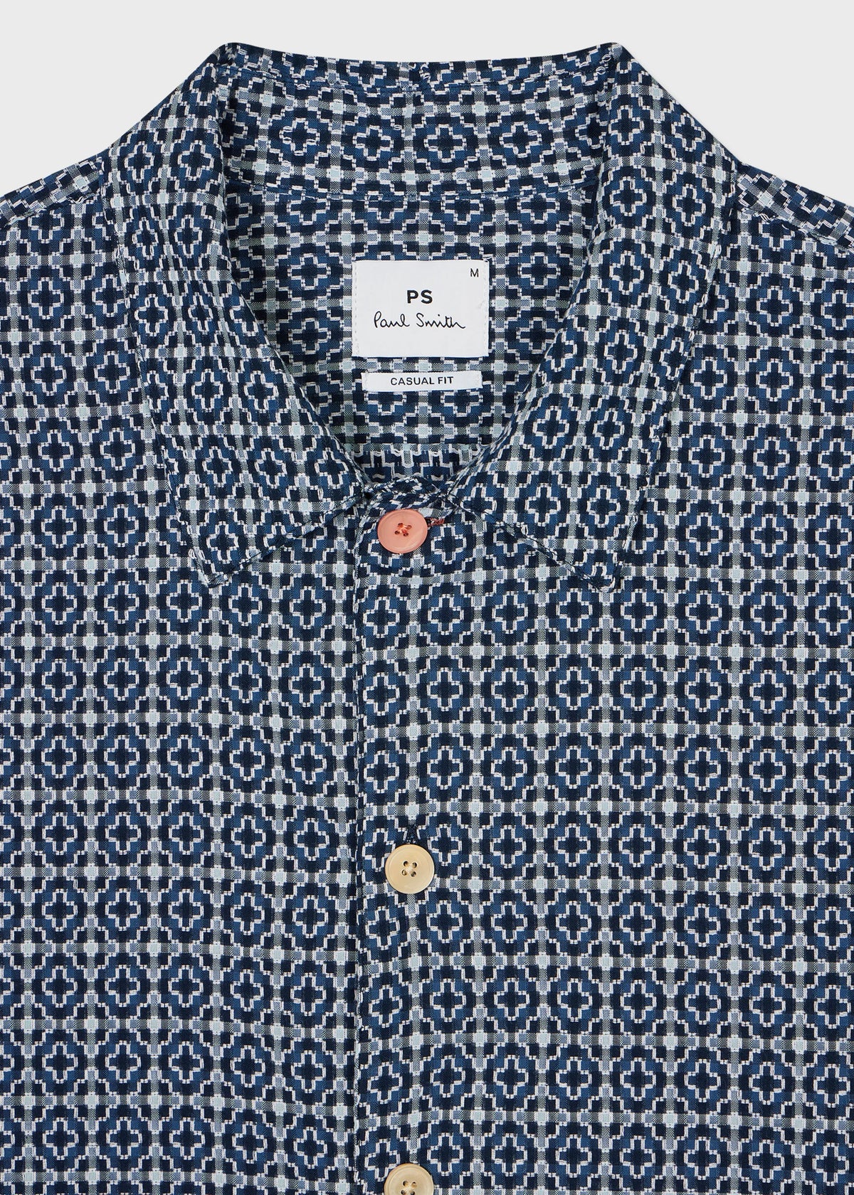 Cotton Cross-Stitch Short-Sleeve Shirt - Navy