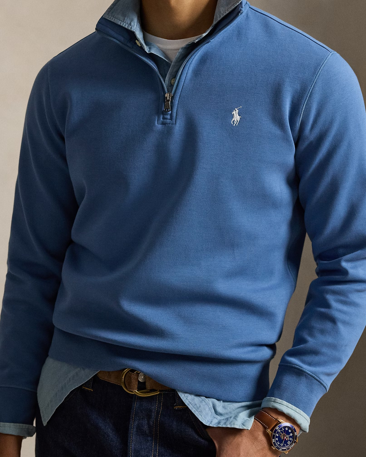 Double-Knit Quarter-Zip Pullover - Blue