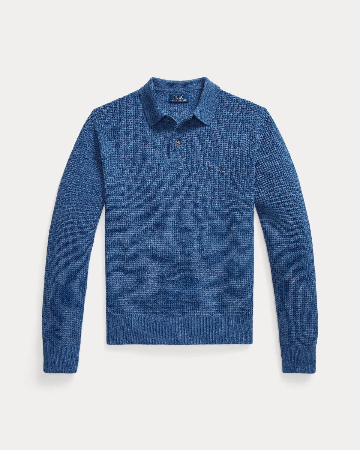 Textured Wool-Cotton Polo-Collar Jumper - Blue