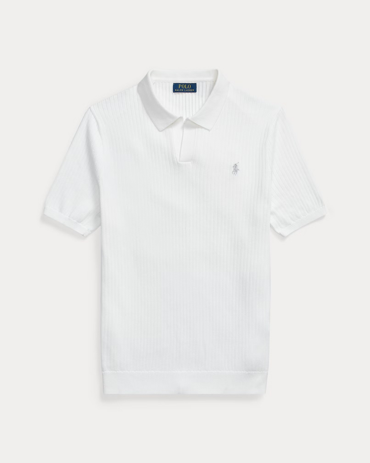 Rib-Knit Cotton Johnny-Collar Polo - White