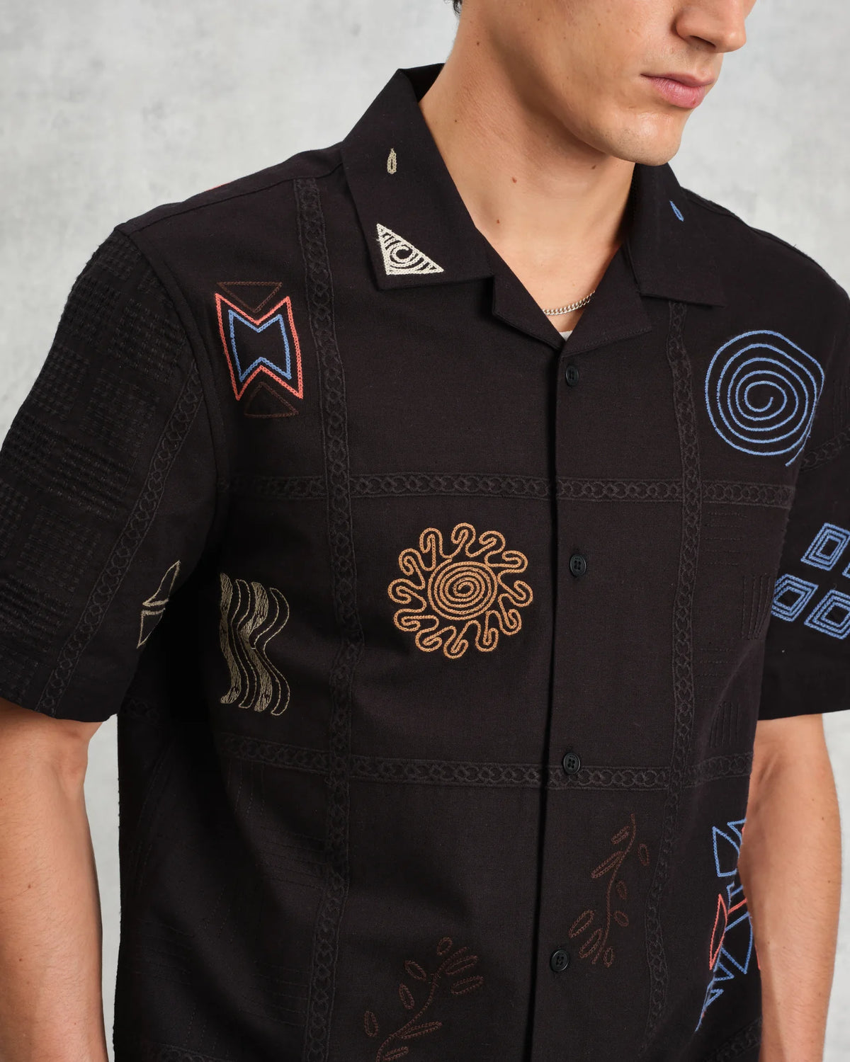 Didcot Doodle Embroidered Short Sleeve Shirt - Navy