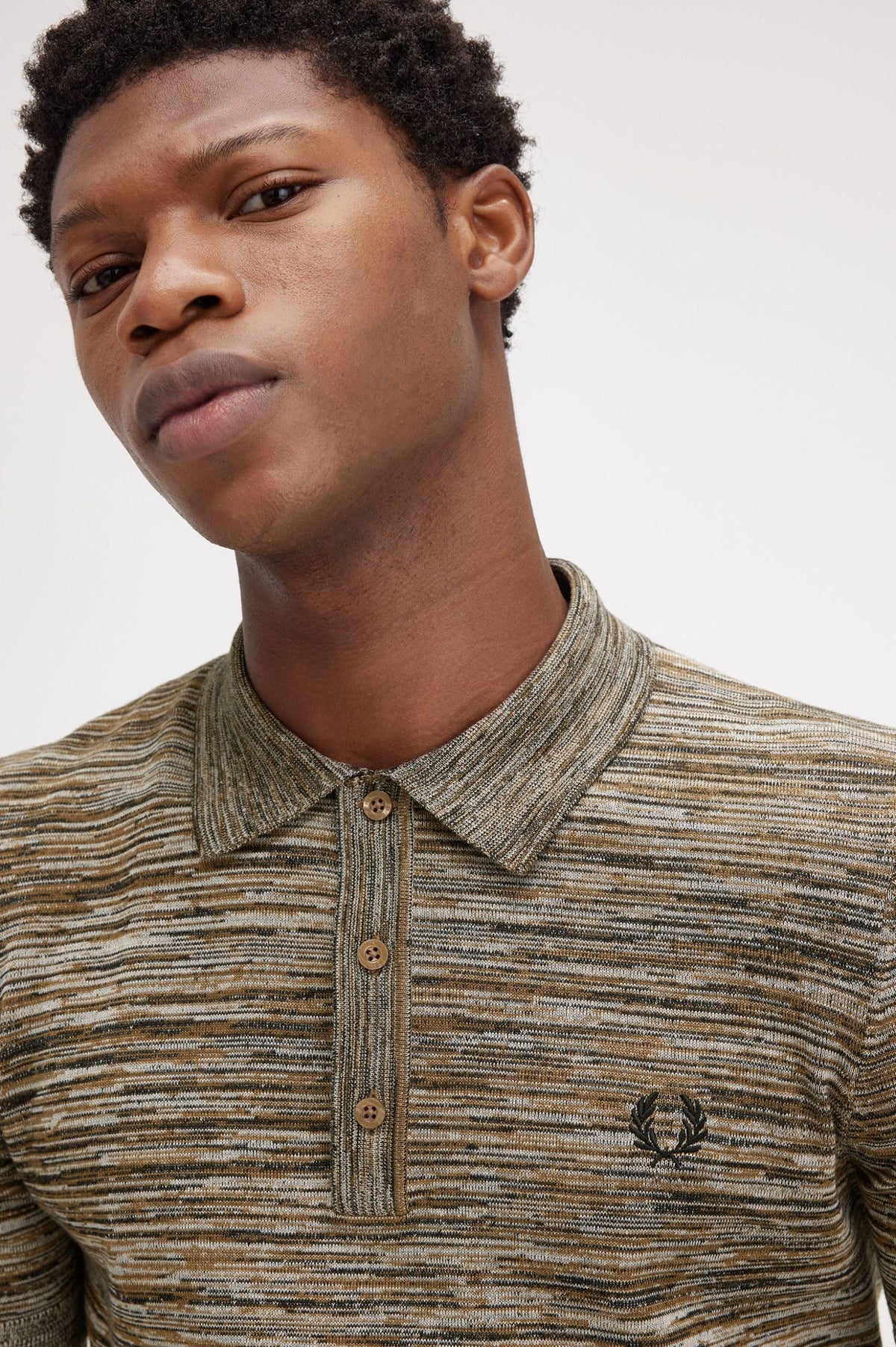 Space Dye Knitted Polo - Multi Tan