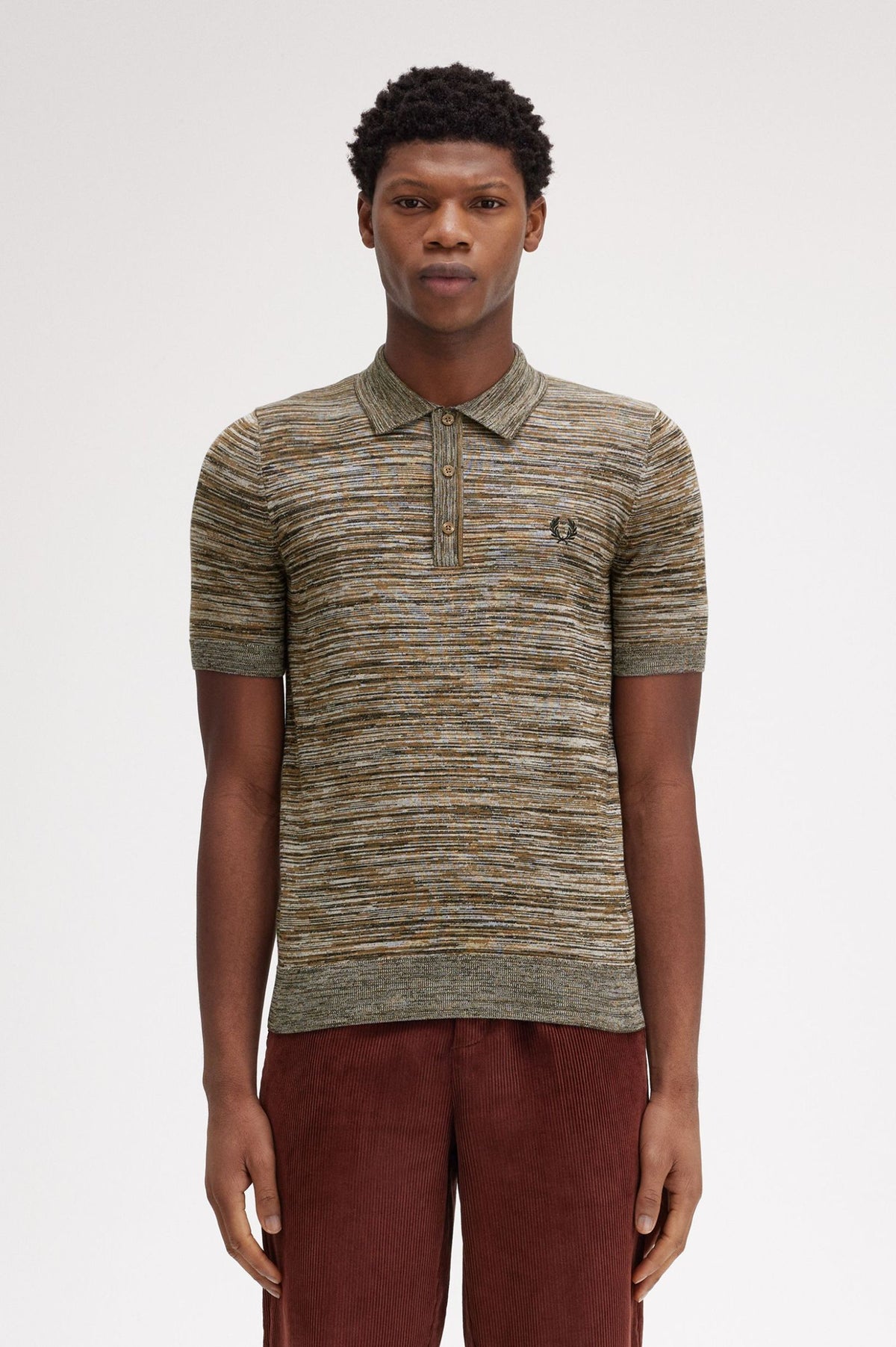 Space Dye Knitted Polo - Multi Tan