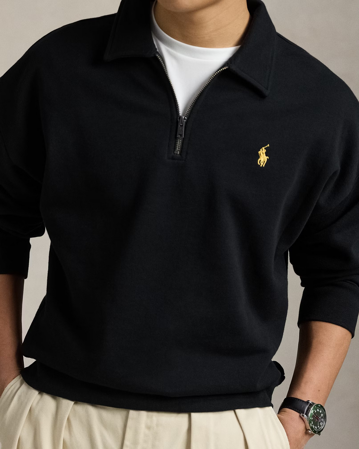 Loopback Fleece Quarter-Zip Sweatshirt - Black