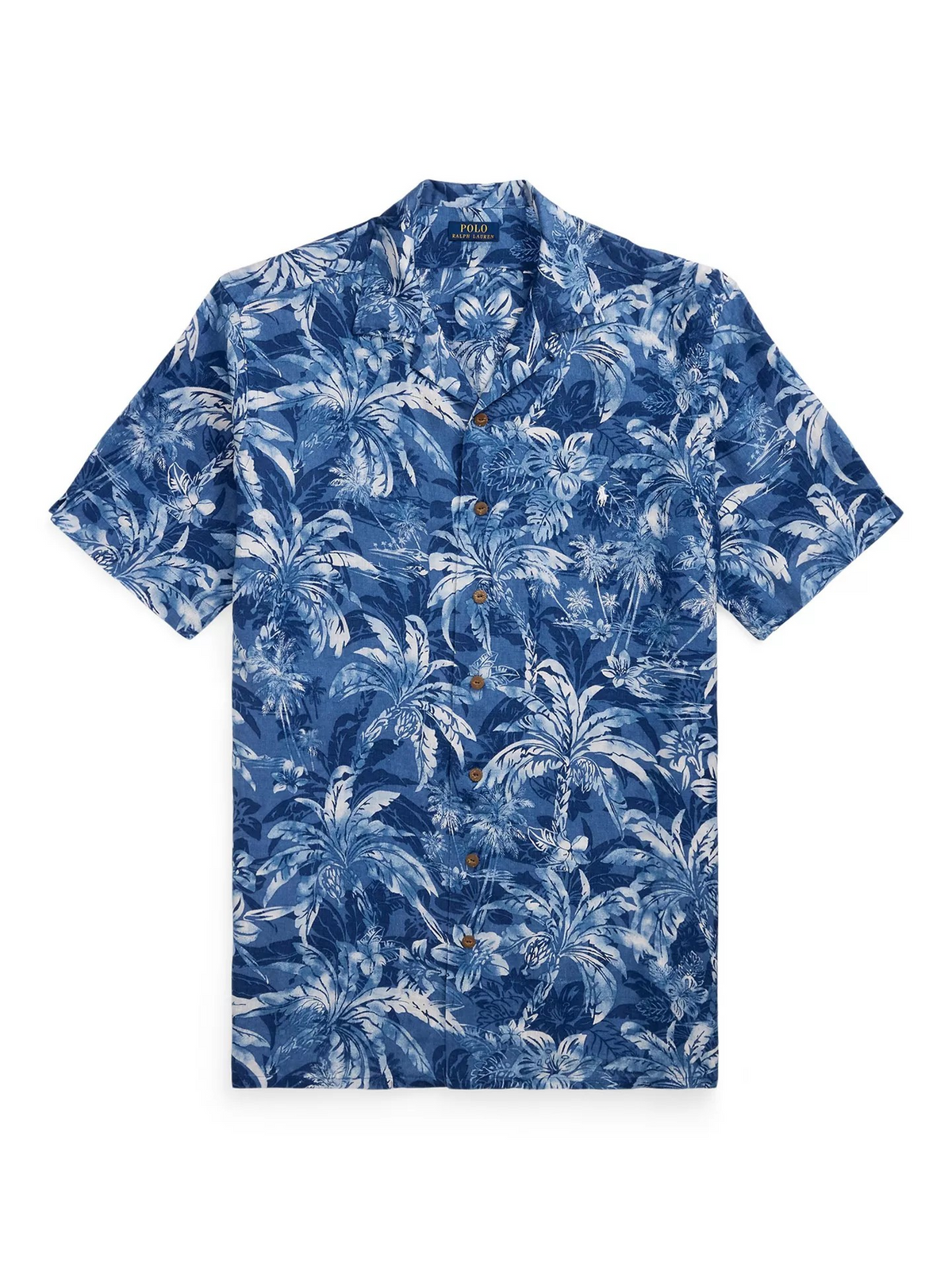 Tropical Print Shirt Sleeve Linen Shirt - Blue