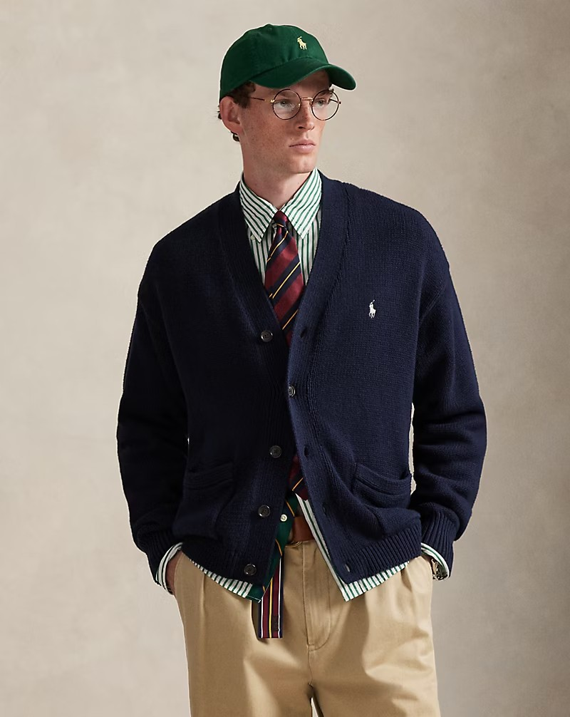 Relaxed Fit Cotton Cardigan - Navy