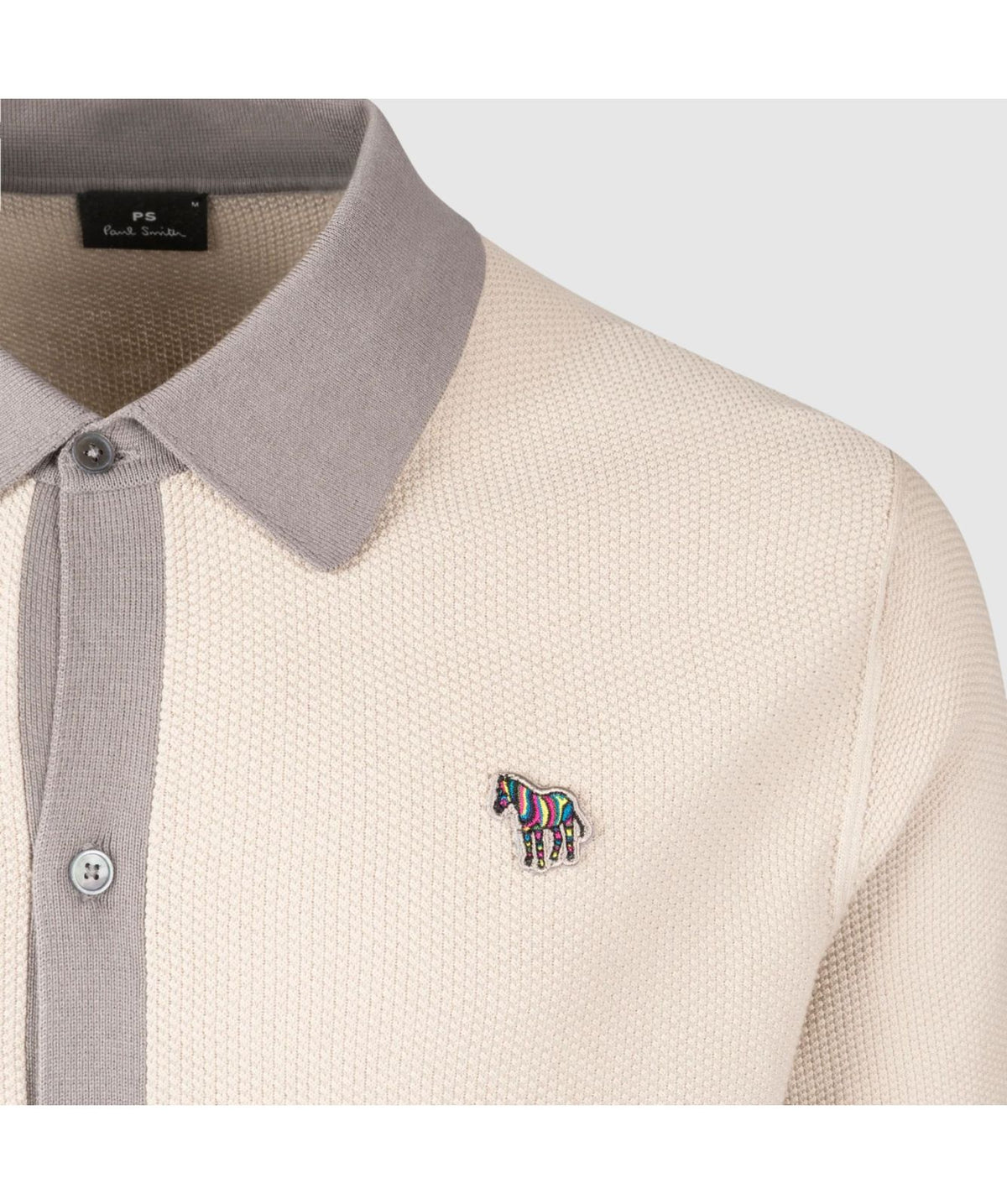 Zebra Full Button Trim Collar Polo - Cream