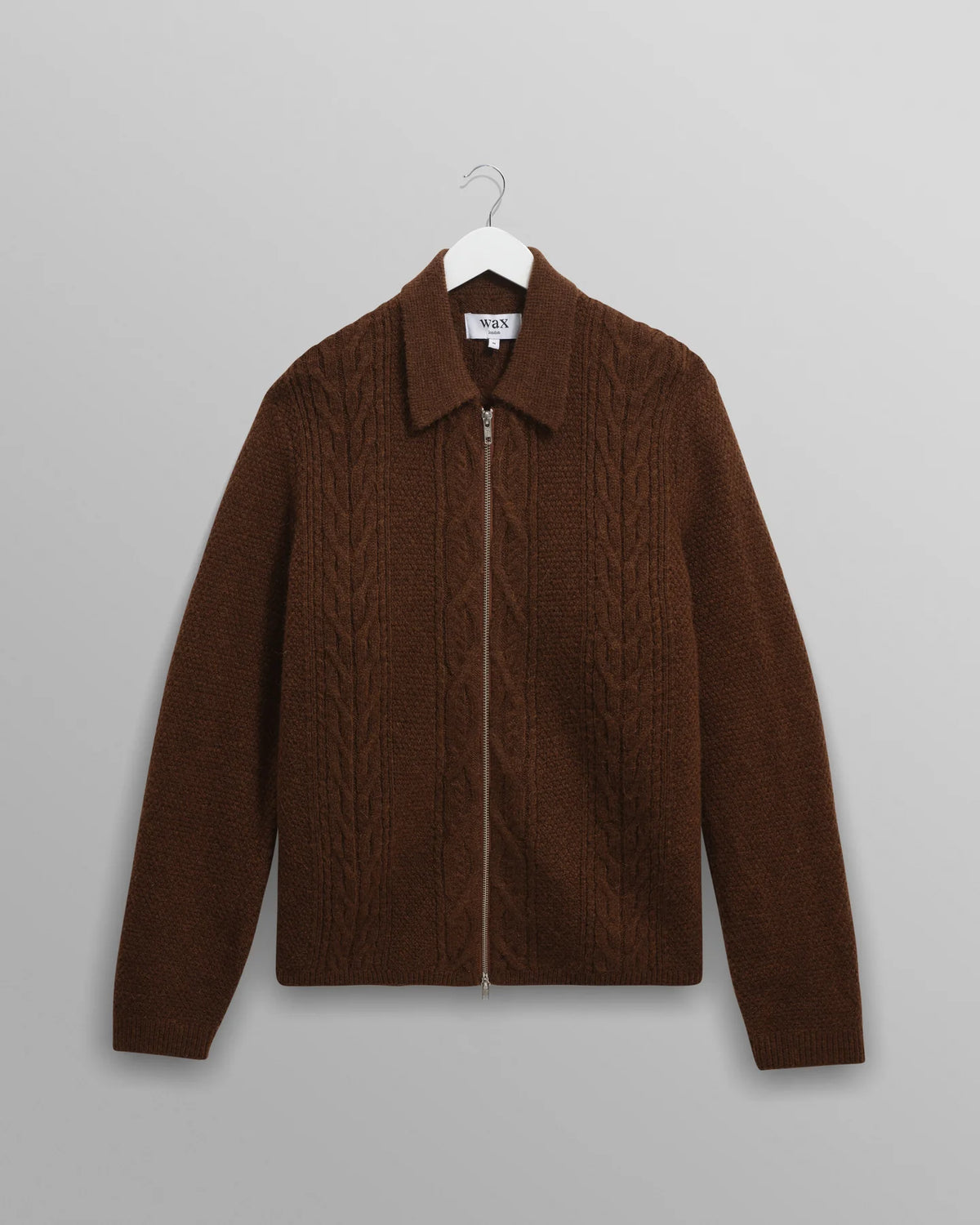 Friar Brush Cable Knit Zip Cardigan - Brown