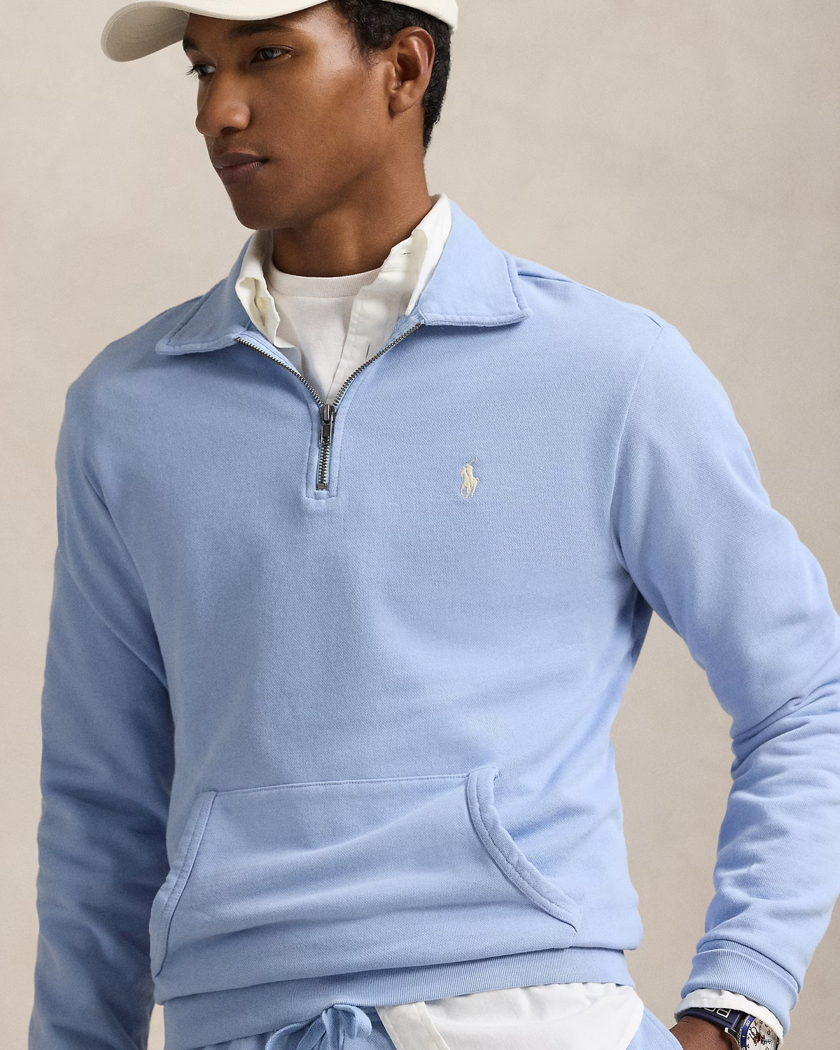 Loopback Fleece Quarter-Zip Sweatshirt - Sky Blue