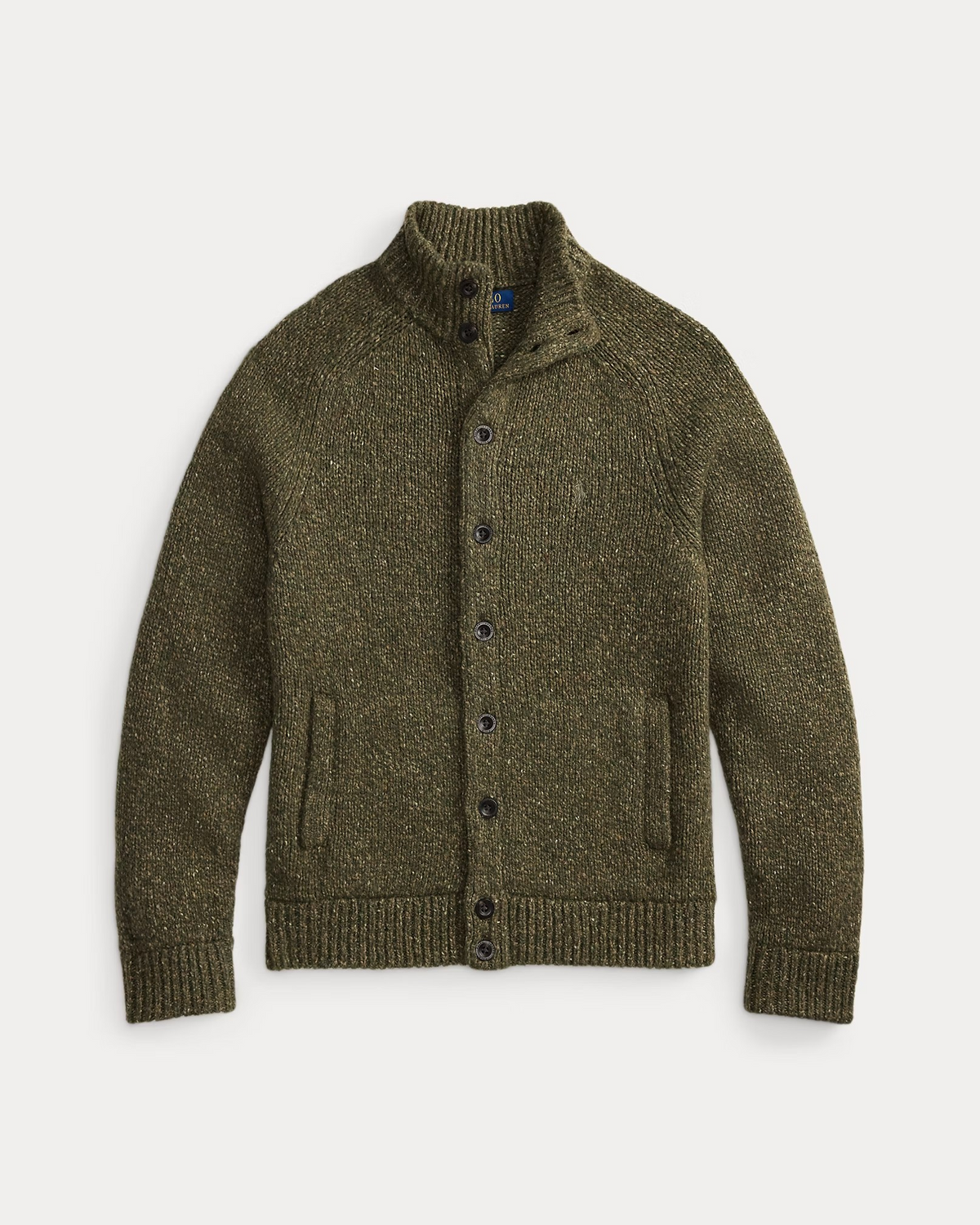 Wool-Blend Mockneck Cardigan - Green