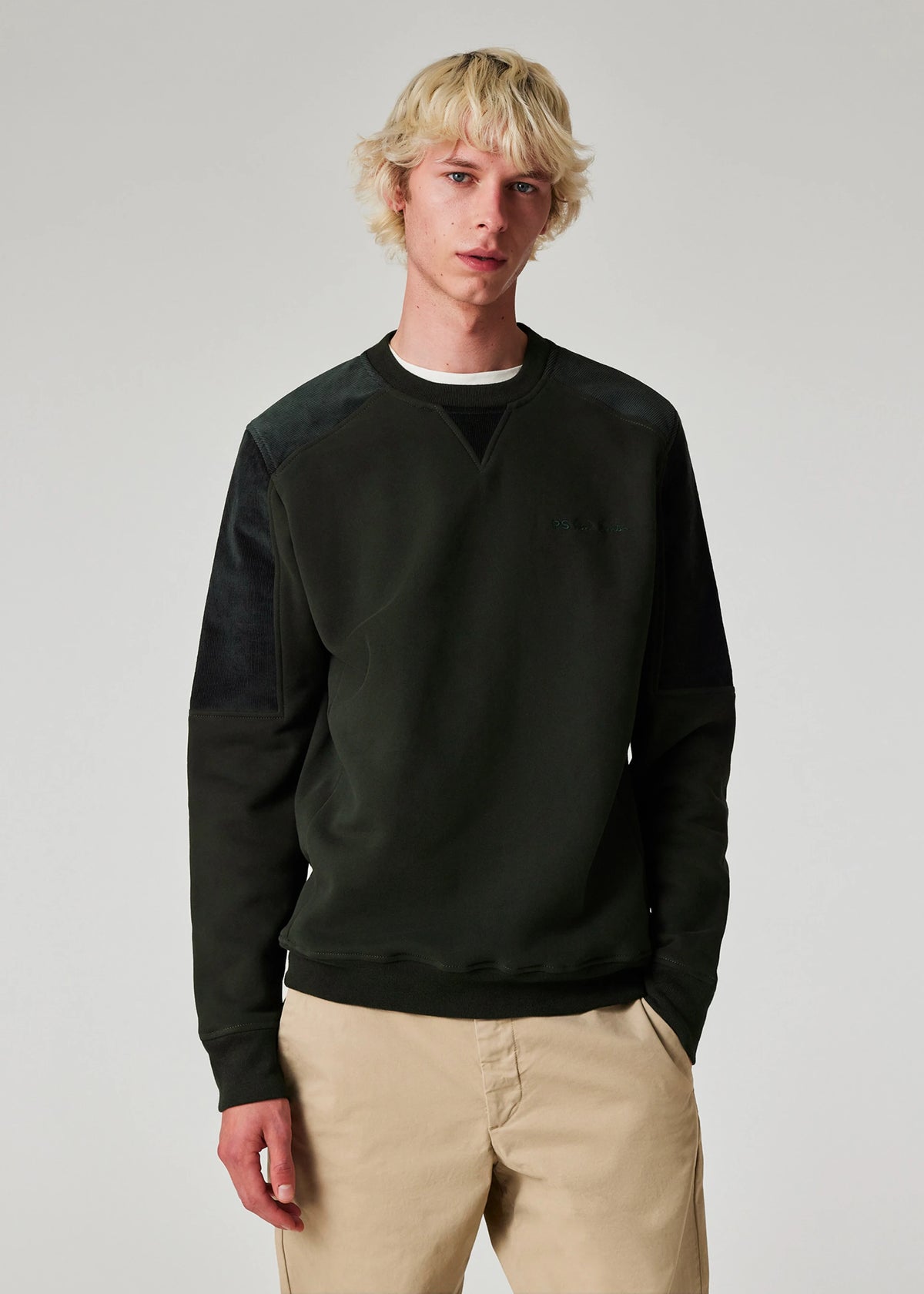 Corduroy-Panel Sweatshirt - Dark Green