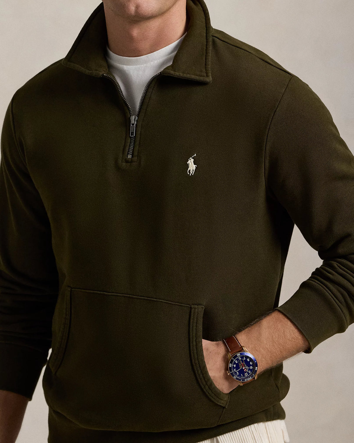 Loopback Fleece Quarter-Zip Sweatshirt - Khaki