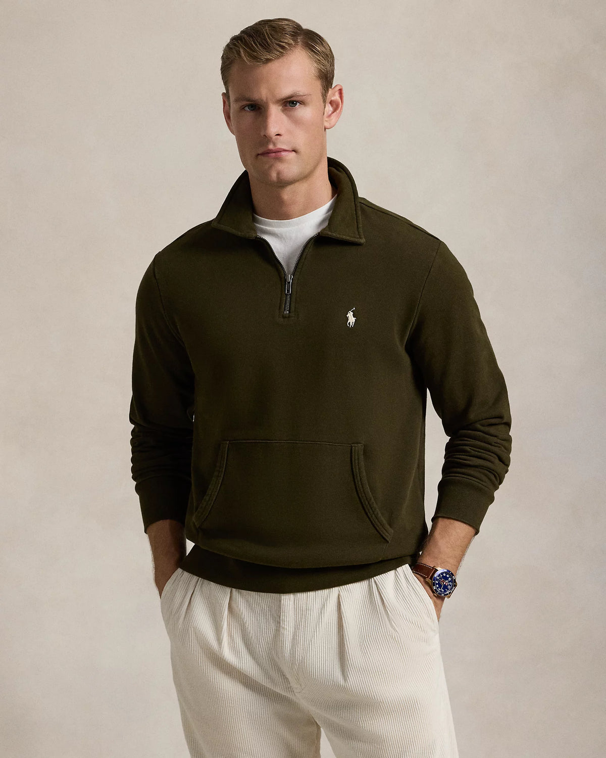 Loopback Fleece Quarter-Zip Sweatshirt - Khaki