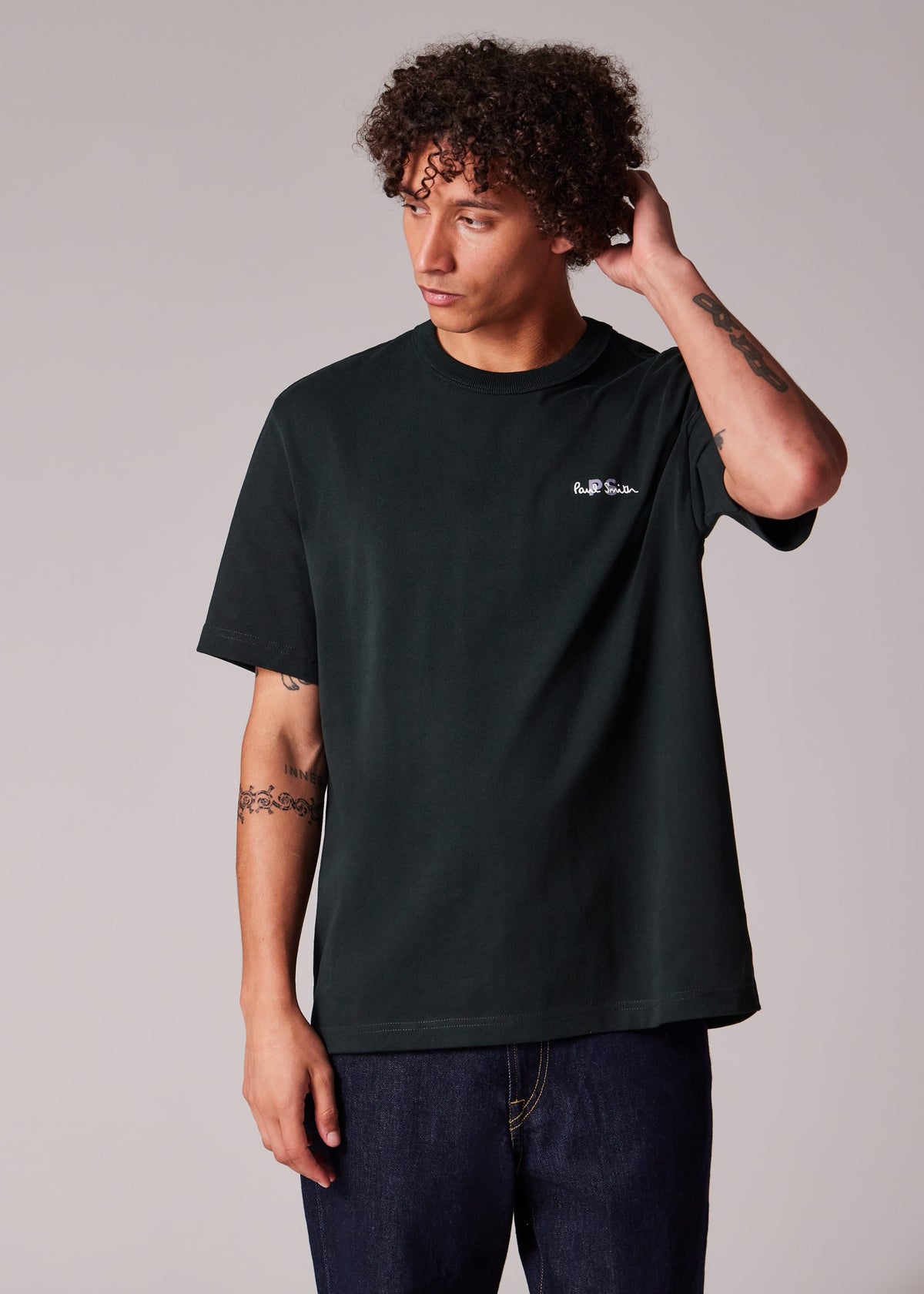 Oversized Logo Embroidery T-Shirt - Dark Green