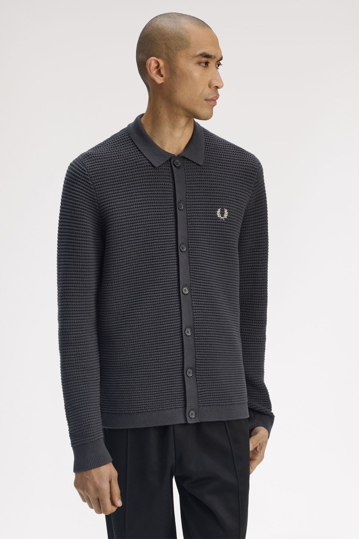 Pointelle Button Through Cardigan - Grey