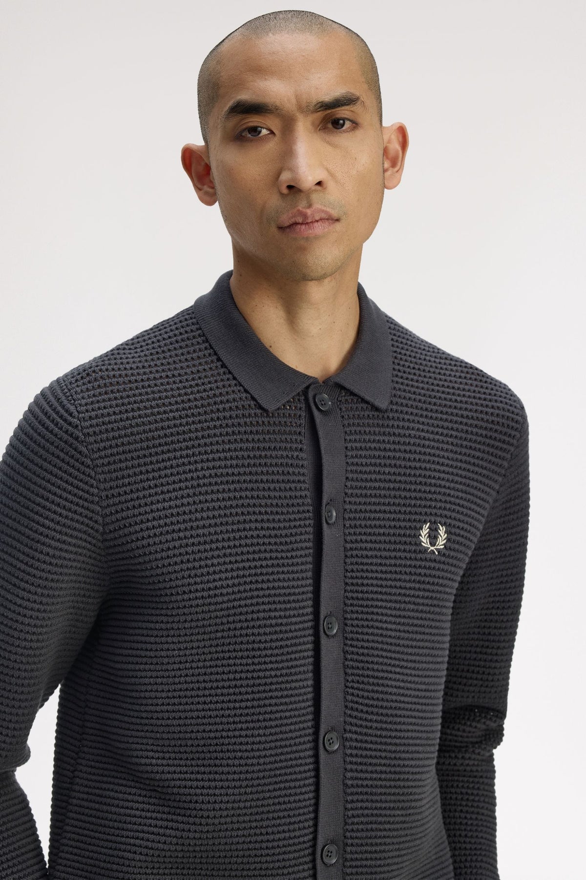 Pointelle Button Through Cardigan - Grey