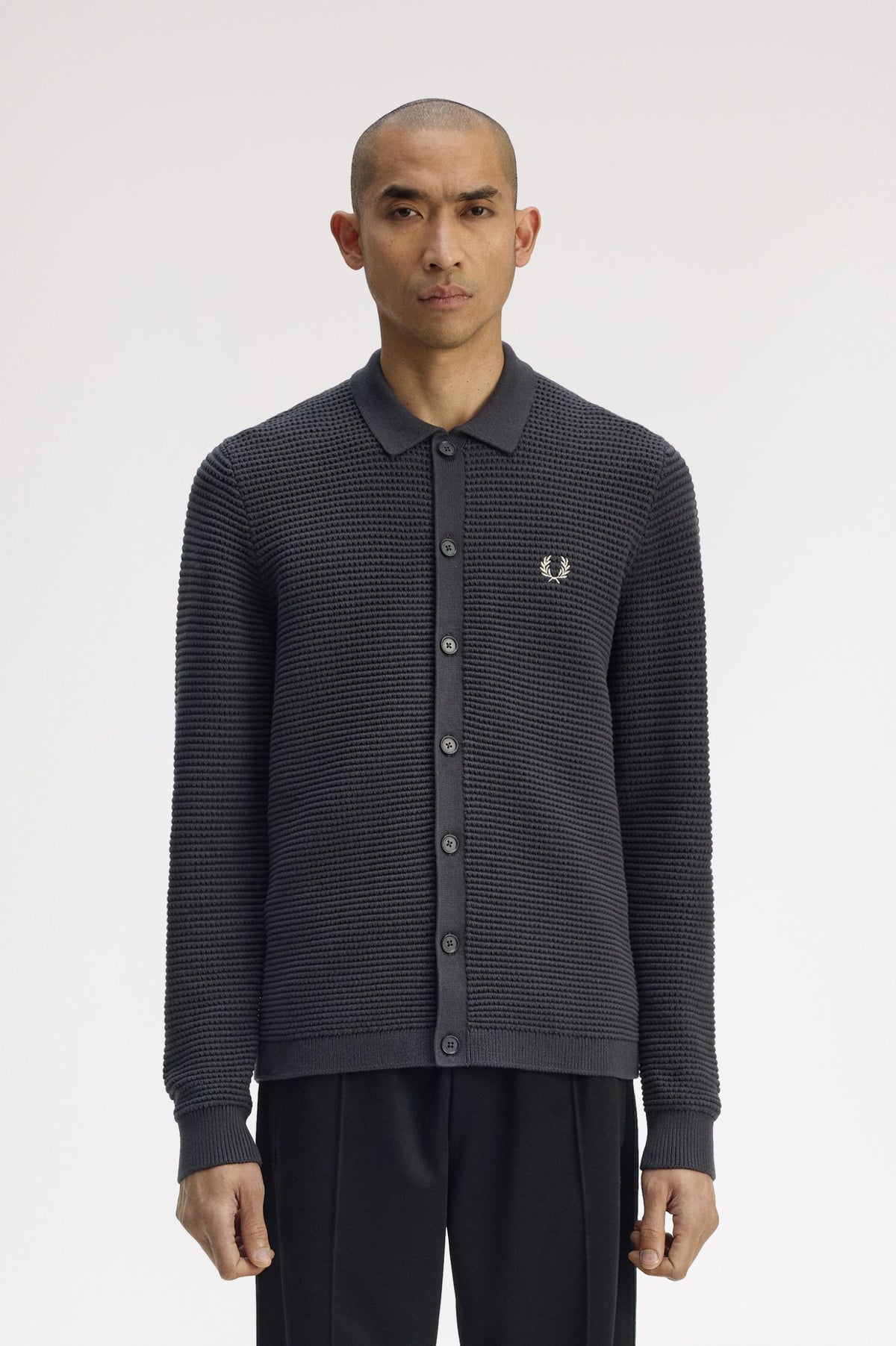 Pointelle Button Through Cardigan - Grey