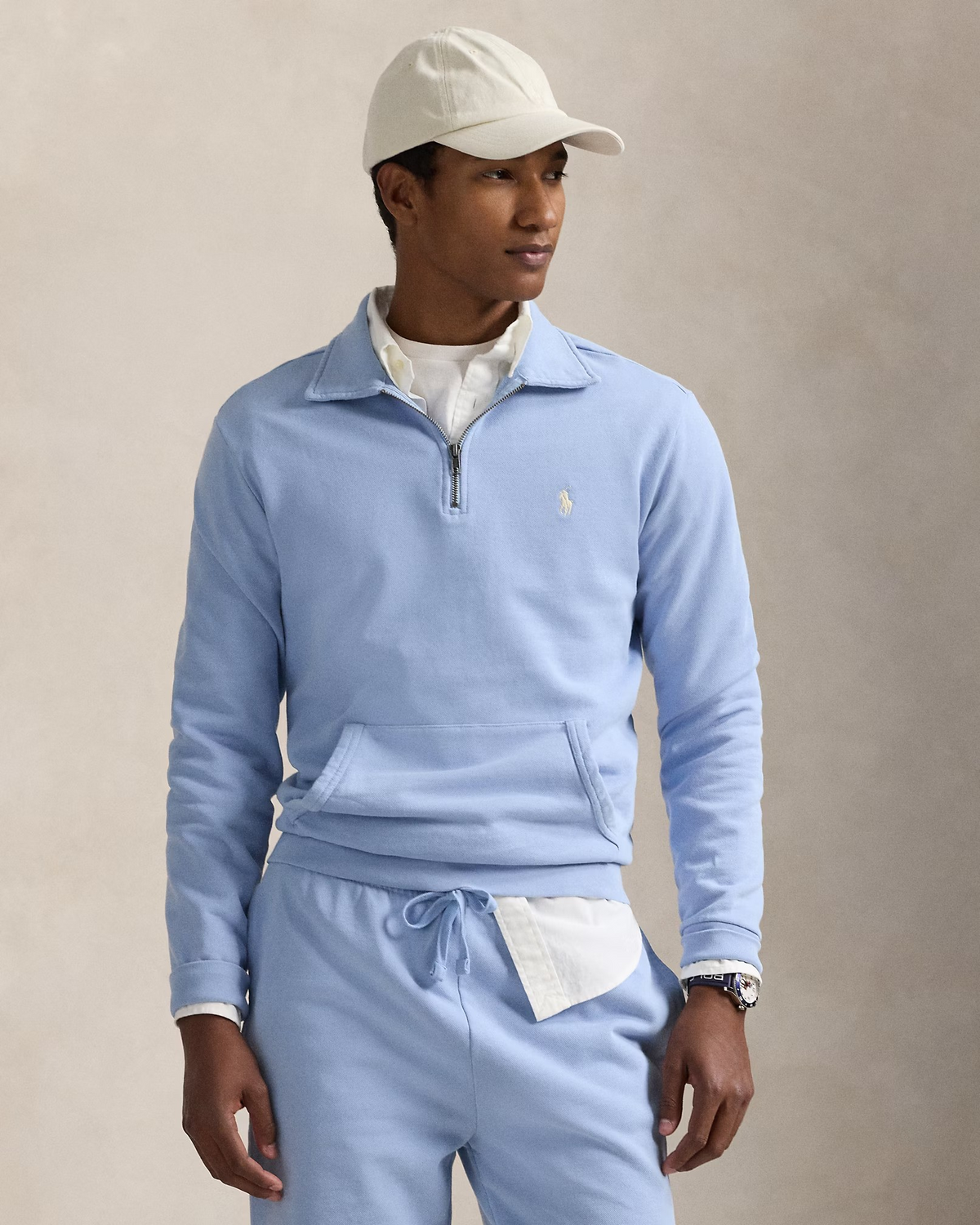 Loopback Fleece Quarter-Zip Sweatshirt - Sky Blue