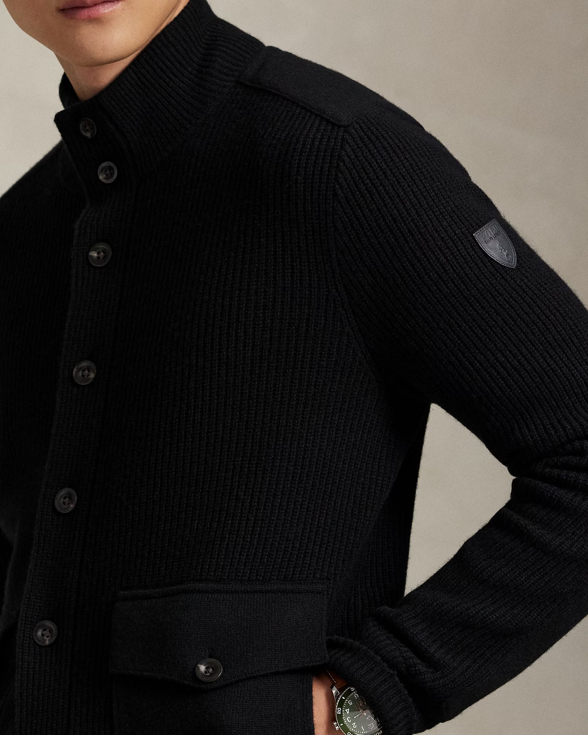 Wool Mockneck Cardigan - Black