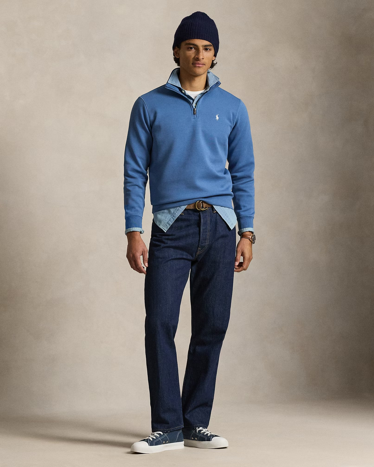 Double-Knit Quarter-Zip Pullover - Blue