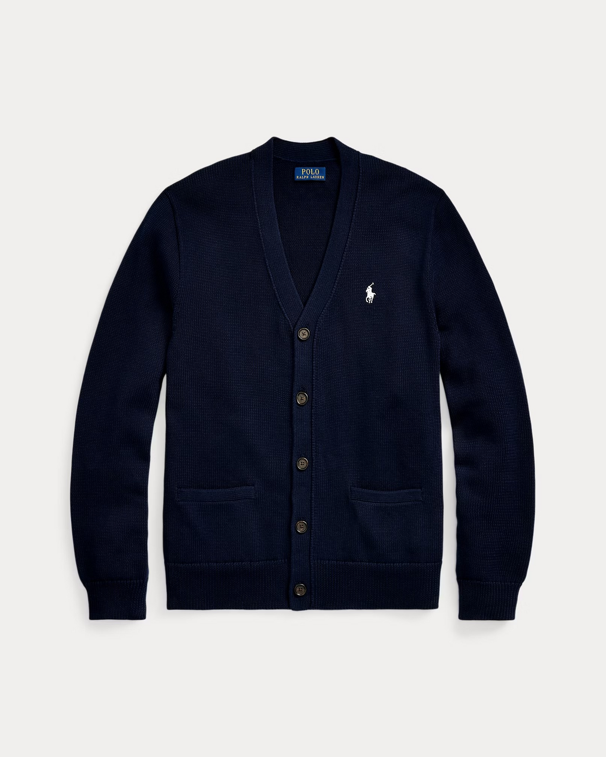 Cotton V-Neck Cardigan - Navy