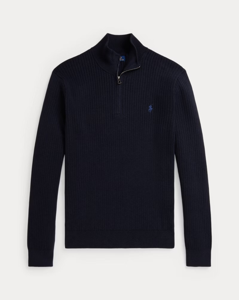 Rib-Knit Cotton Quarter-Zip Jumper - Navy