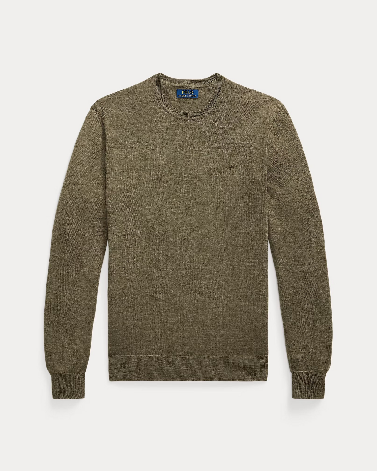 Slim Fit Washable Wool Crewneck Jumper -Olive Heather
