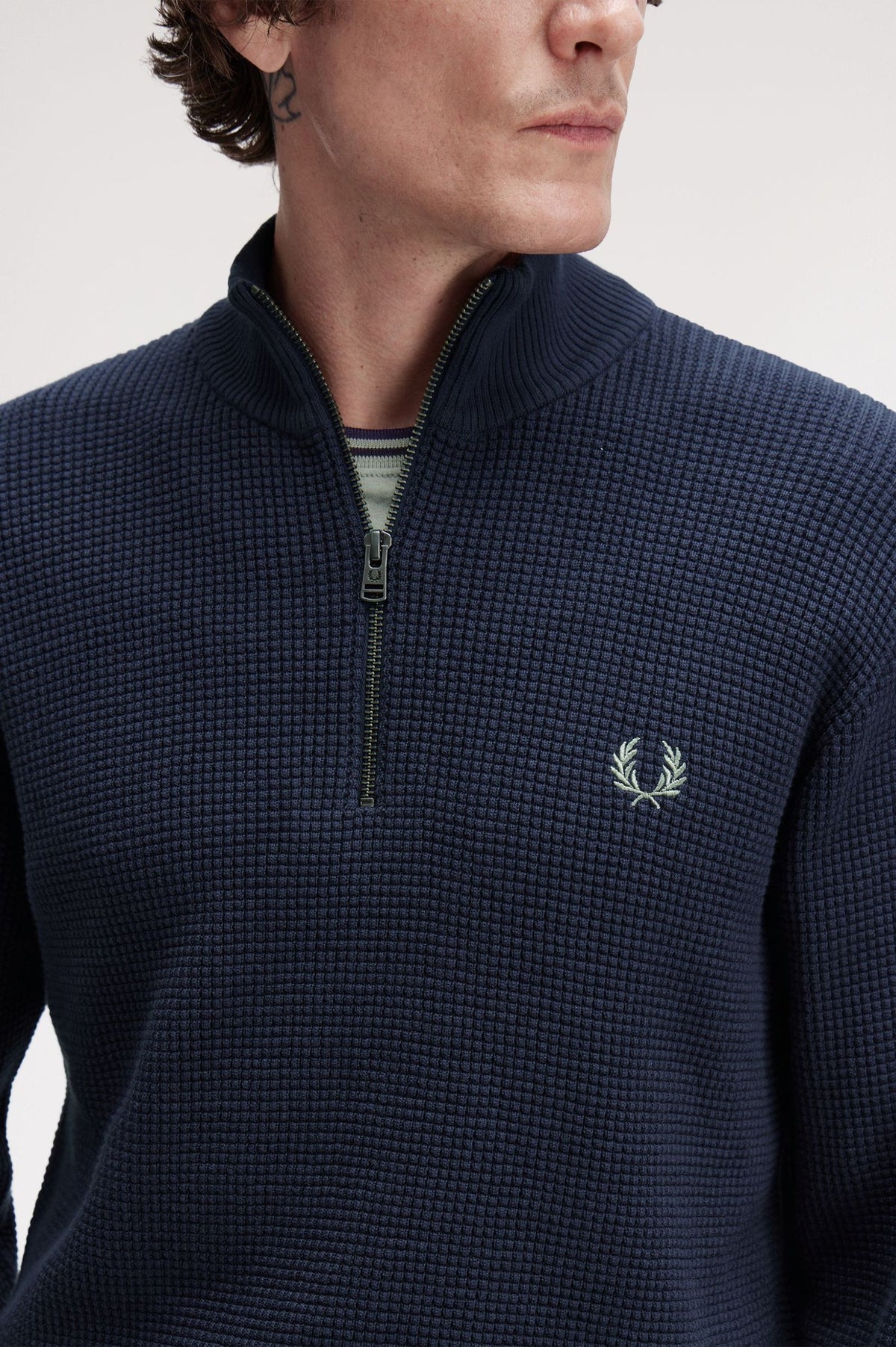 Waffle Stitch Half Zip Jumper - Navy