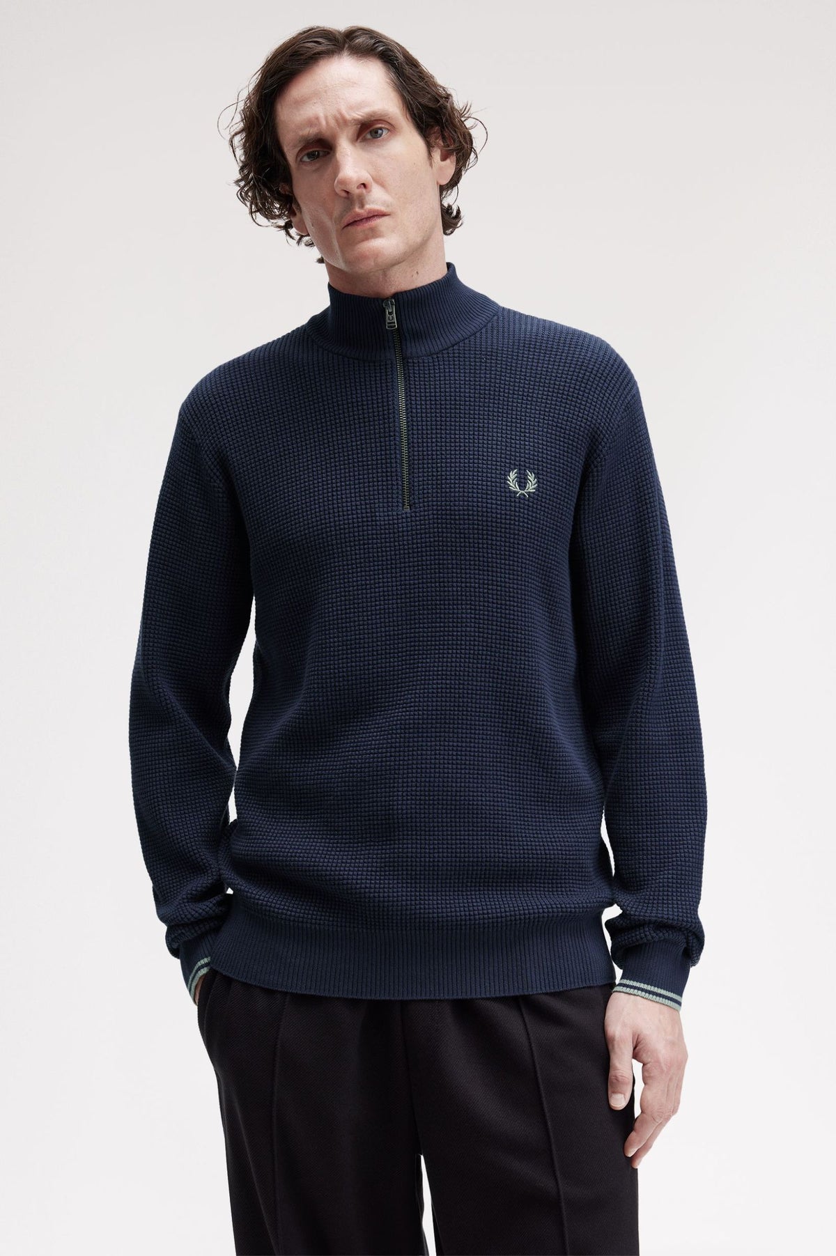 Waffle Stitch Half Zip Jumper - Navy
