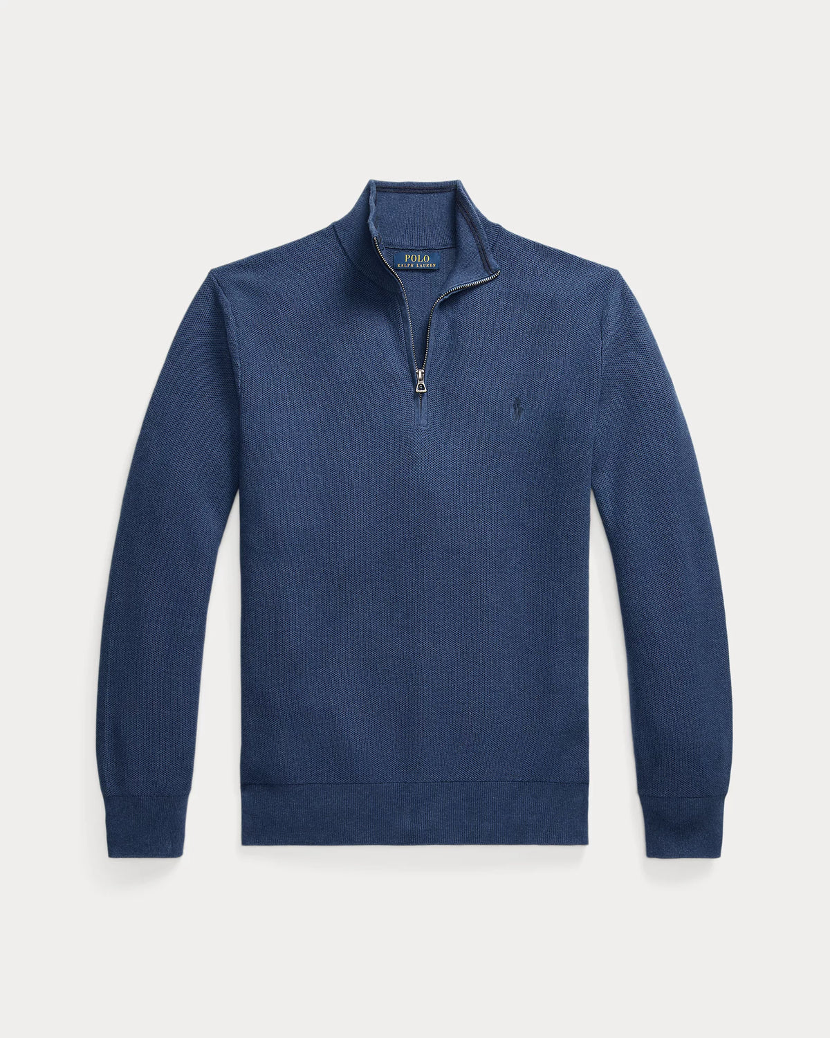 Quarter Zip Textured Mesh Knit Jumper - Navy Heather