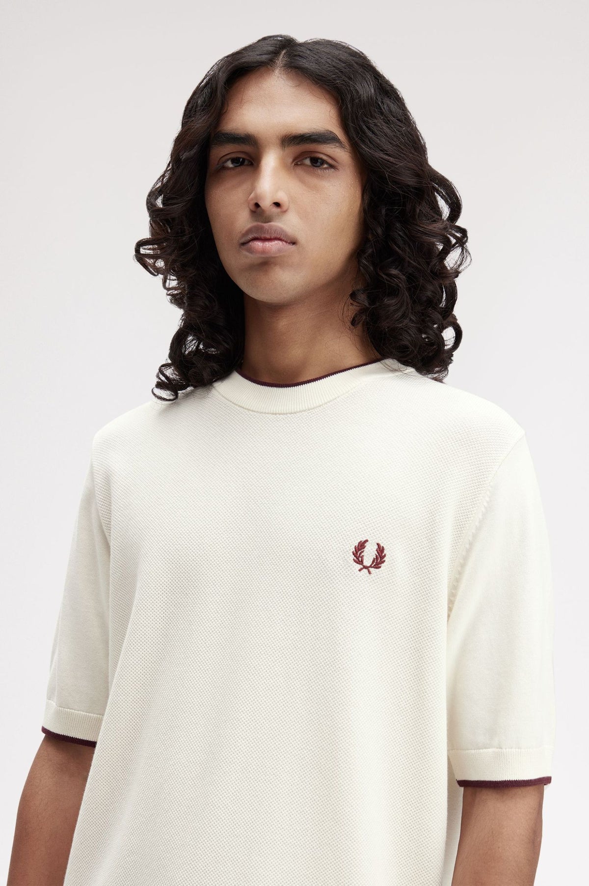 Pique Stitch Knitted T-Shirt - Ecru