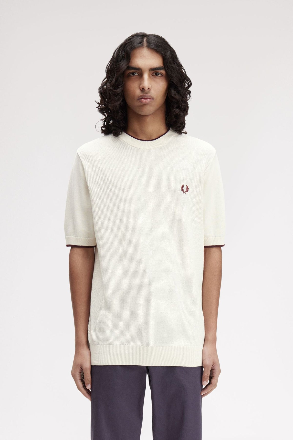 Pique Stitch Knitted T-Shirt - Ecru