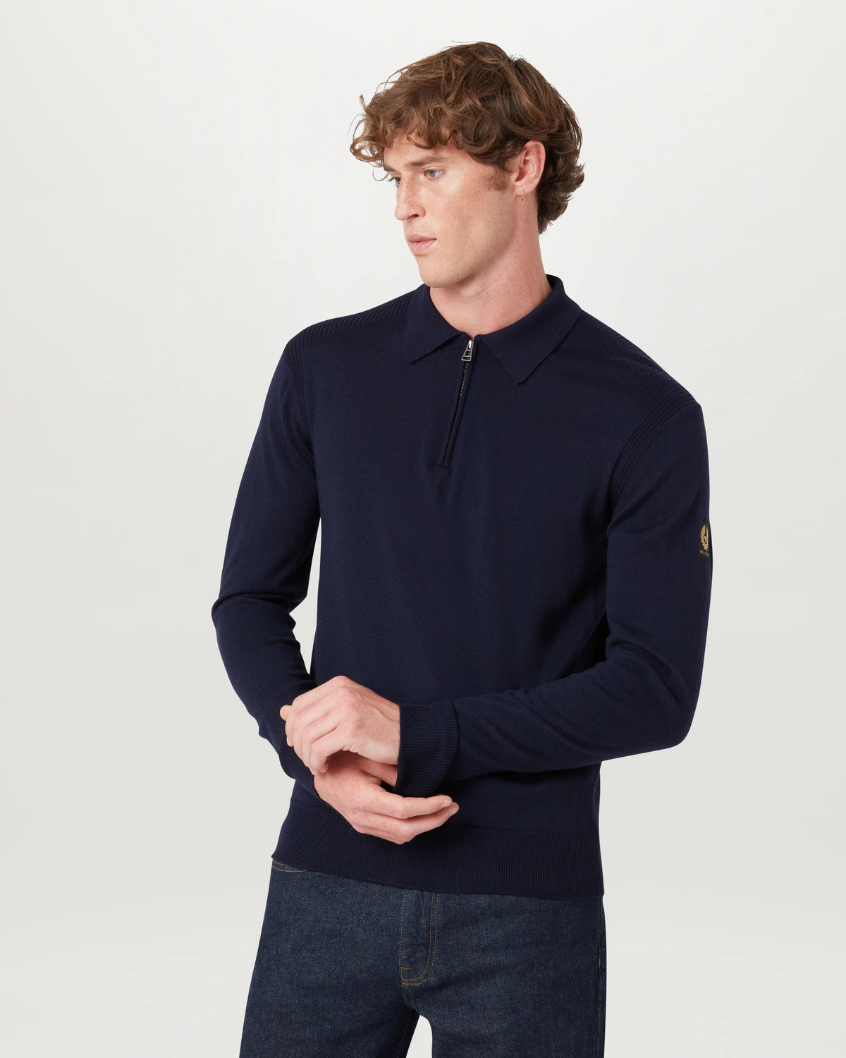 Kyle Long Sleeve Knitted Polo - Navy