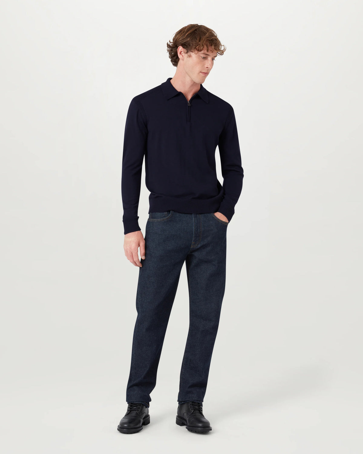 Kyle Long Sleeve Knitted Polo - Navy