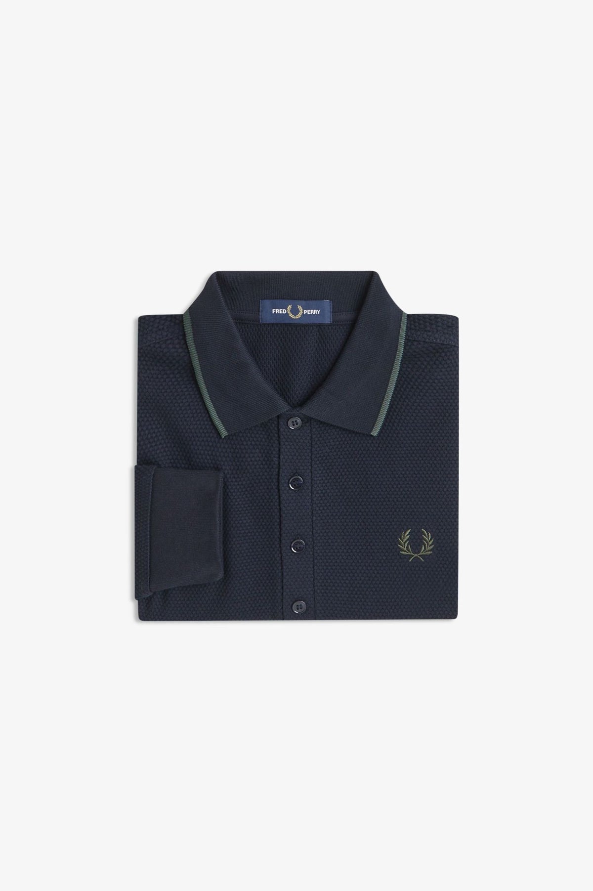 Textured Long Sleeve Polo - Navy