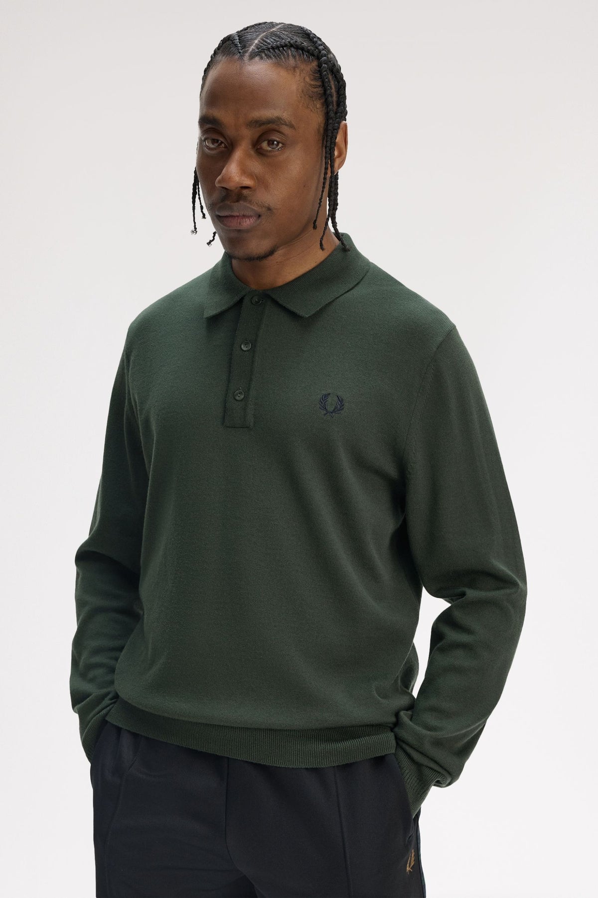 Classic Knitted Shirt Long Sleeve Polo - Dark Green