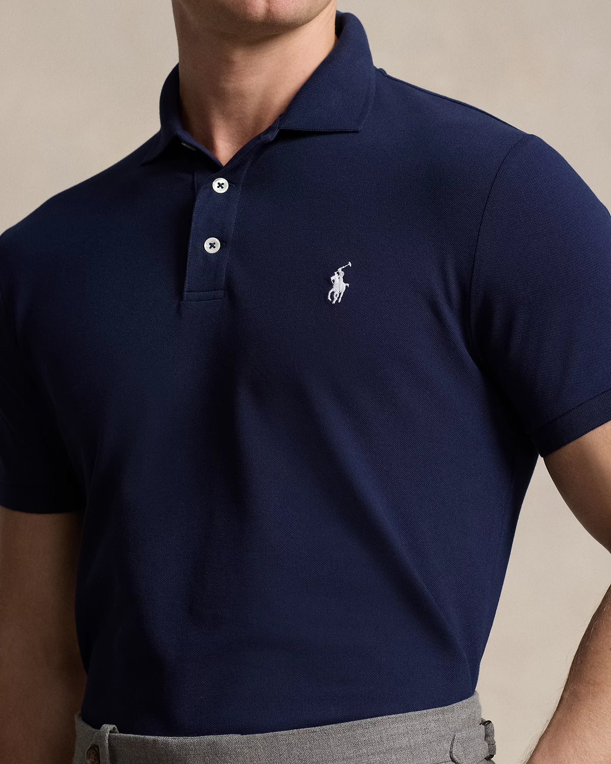 Custom Slim Fit Stretch Mesh Polo - Navy