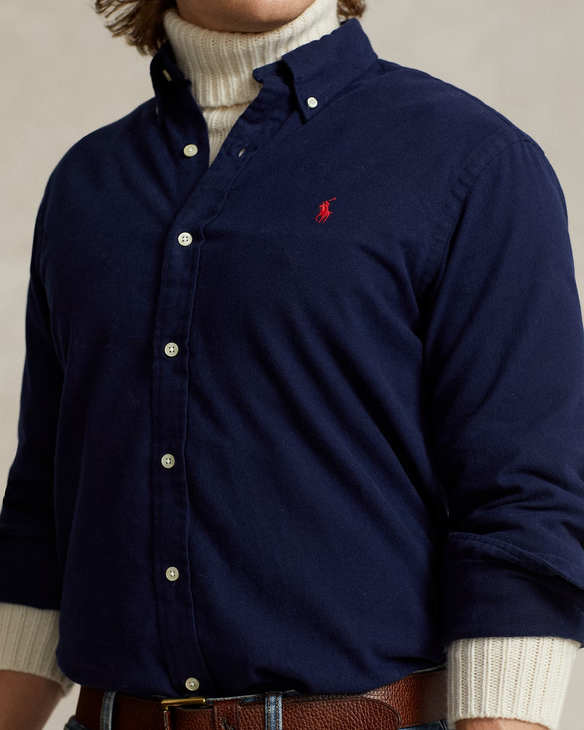 Custom Fit Brushed Flannel Shirt - Navy