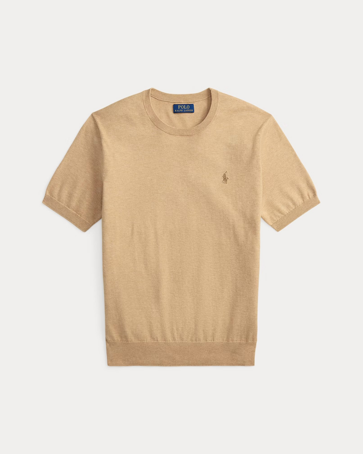Knitted Cotton Crewneck T-Shirt - Beige