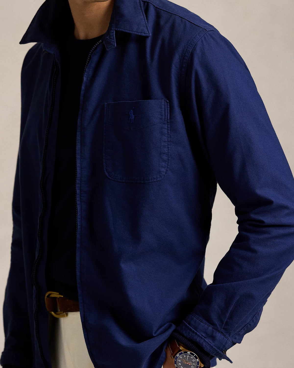 Garment Dyed Oxford Overshirt - Navy