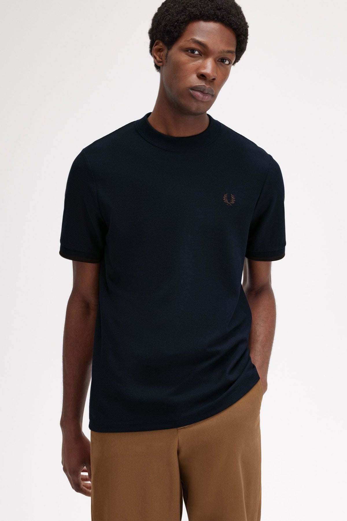 Tipped Cuff Piqué T-Shirt - Navy